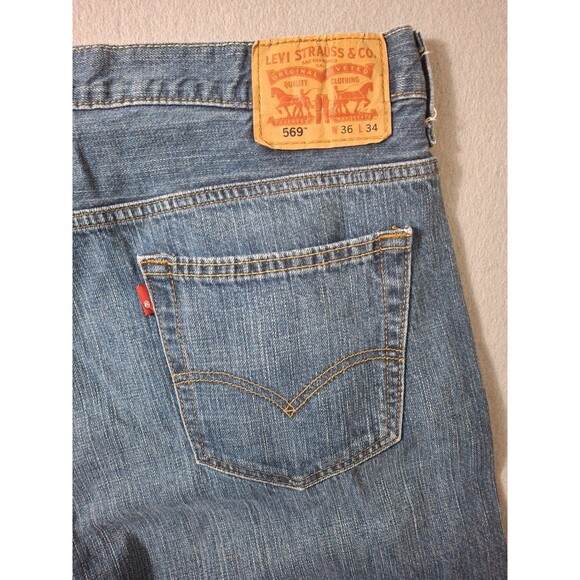 Levis 559 Jeans Mens 36x34 Denim Pants Washed Out Wide Leg Straight Loose Work - Picture 12 of 13